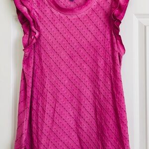 Democracy Pink Blouse with Textured Fabric and Ruffled Edges